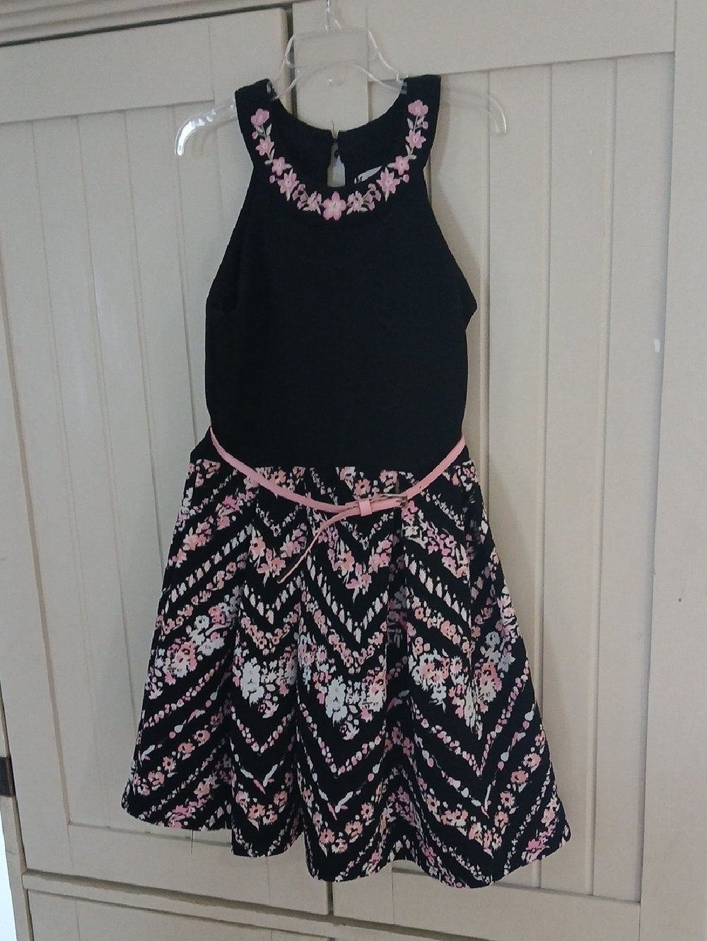 Girks Knitworks Black Dress with Pink Floral Embroidery Size 8